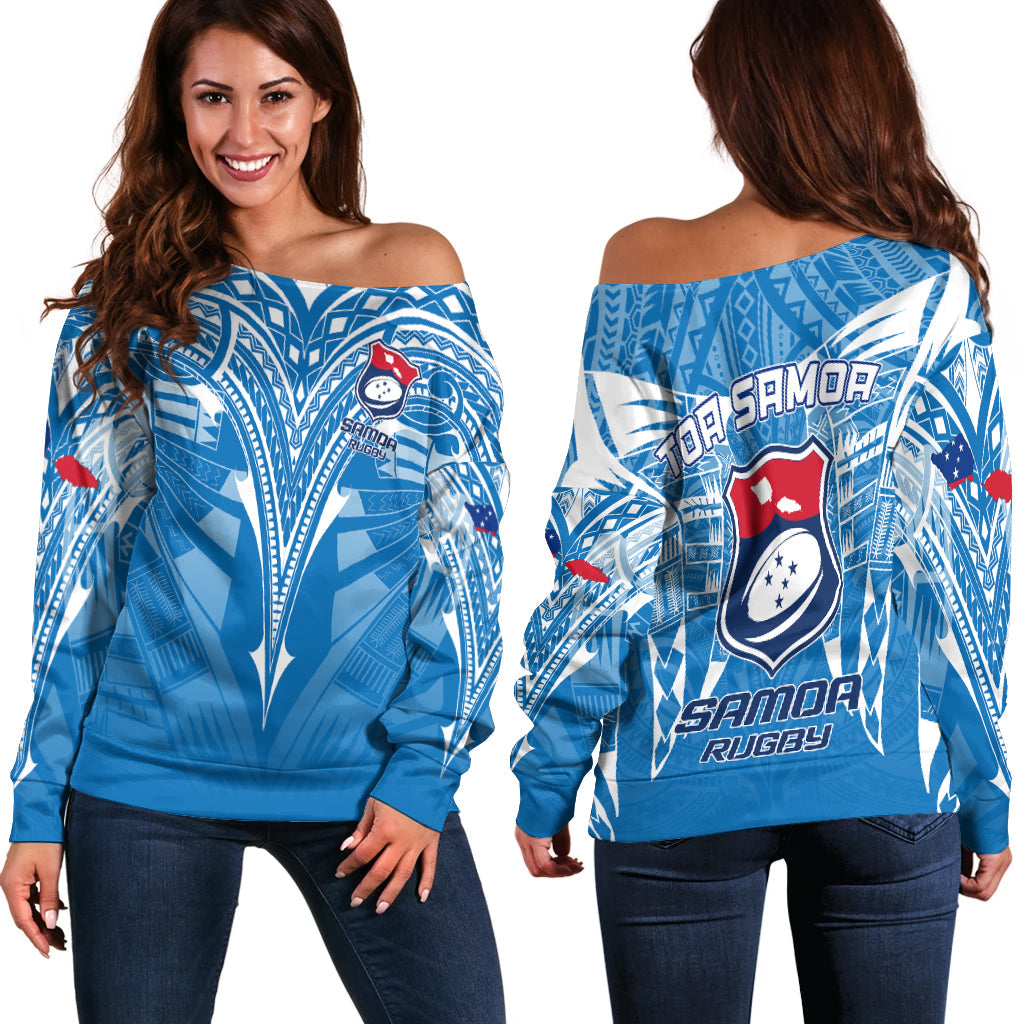 Samoa Rugby Toa Samoa Blue Style Women Off Shoulder Sweater