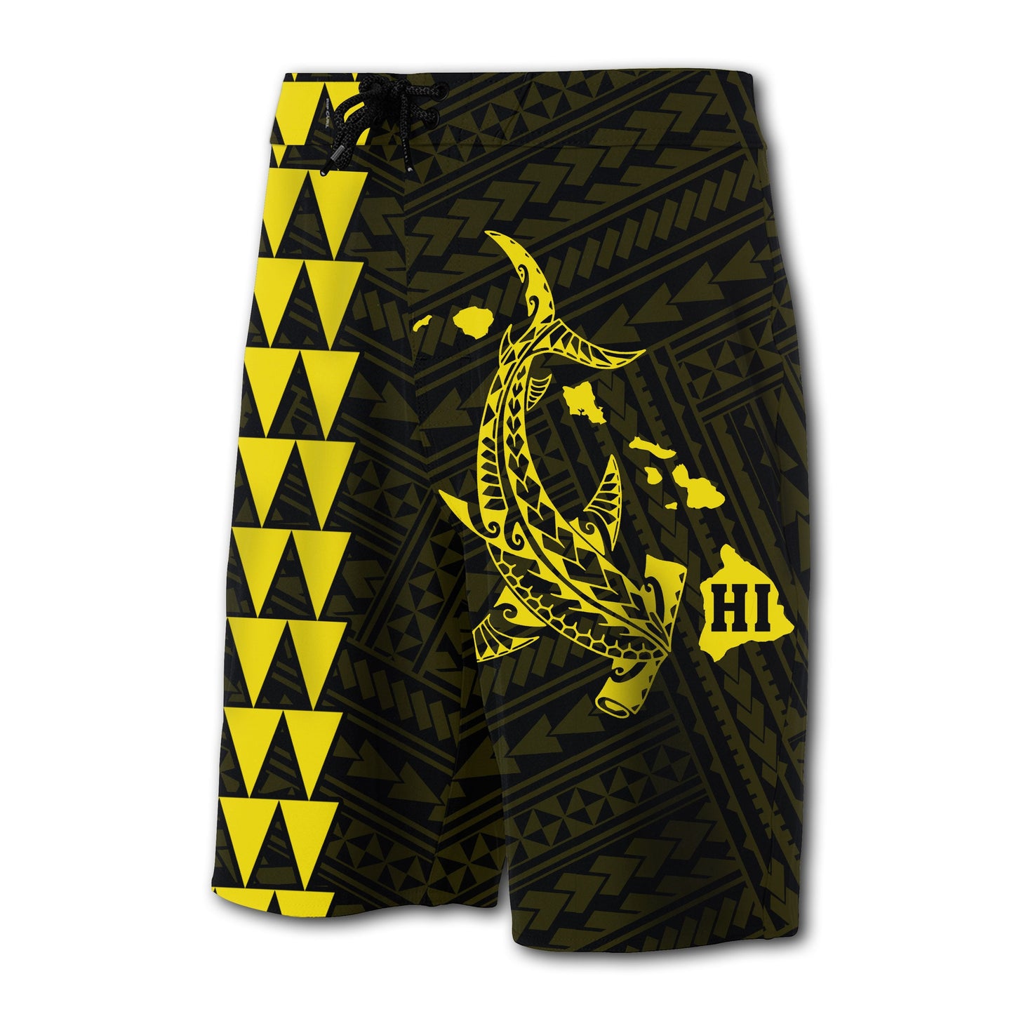 Hawaii Kakau Polynesian Hammerhead Shark Board Shorts - Yellow