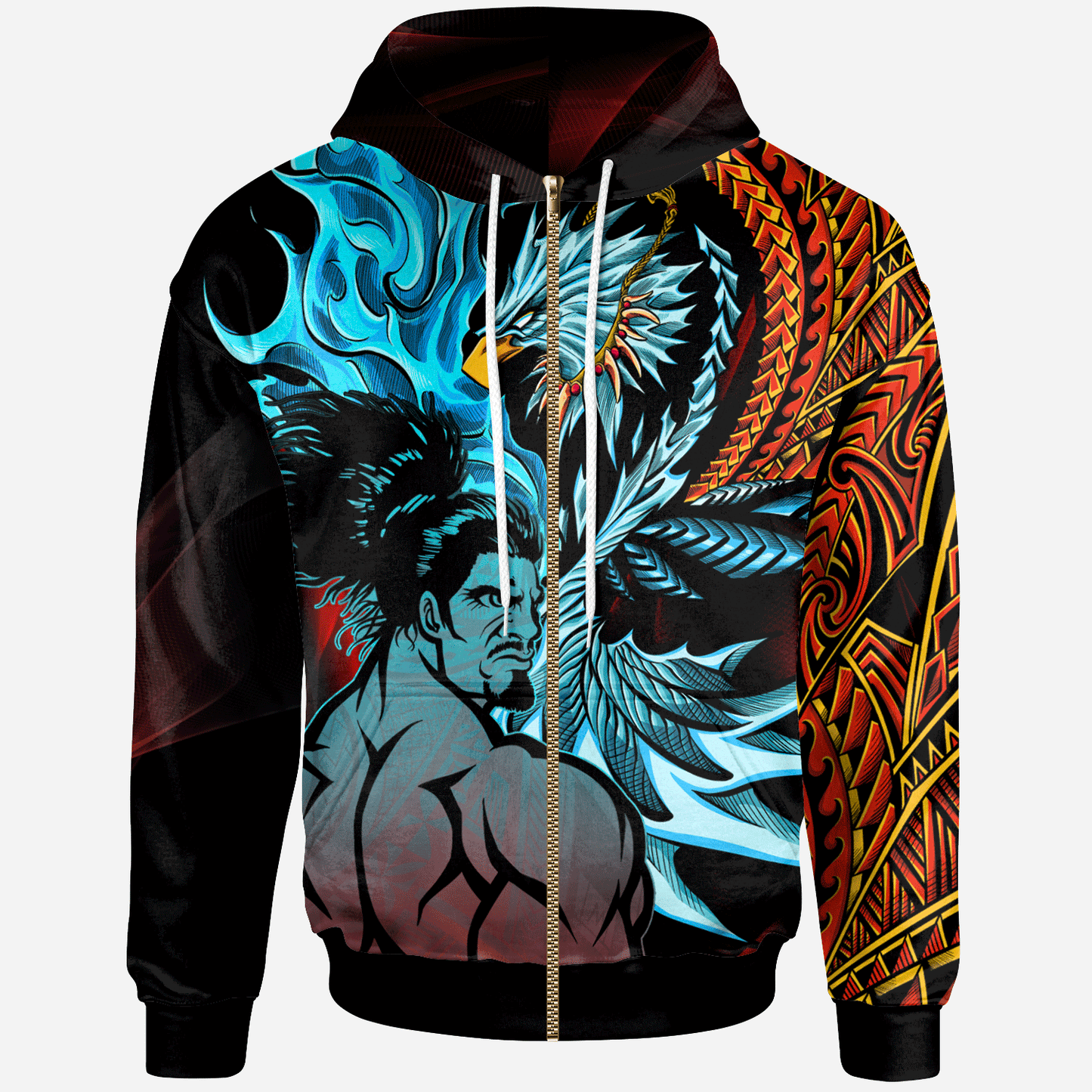 Samoa Zip Hoodie Samoan Warrior With Eagle
