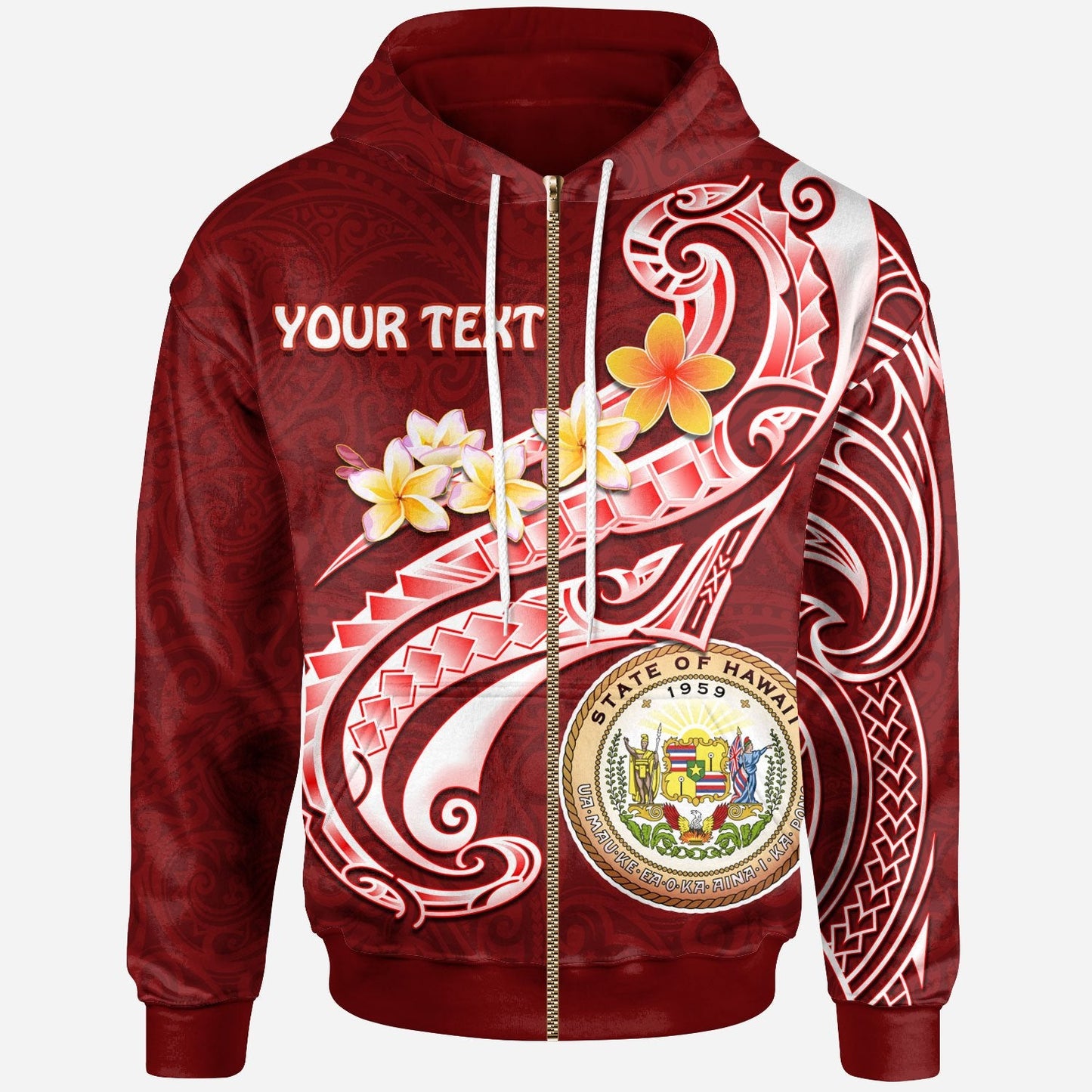 Hawaii Zip Up Hoodie Hawaii Seal Polynesian Patterns Plumeria