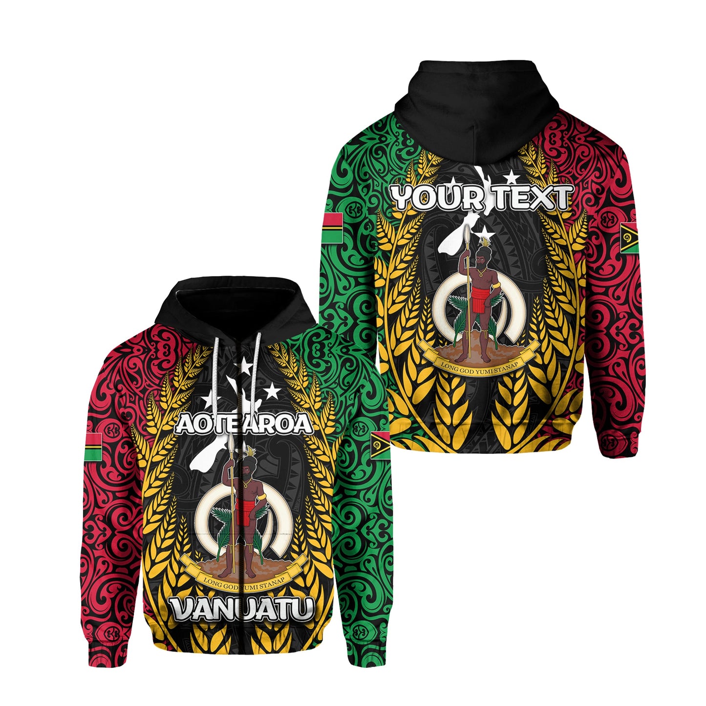 ( Personalised) Vanuatu Zip Hoodie Mix Maori Aotearoa