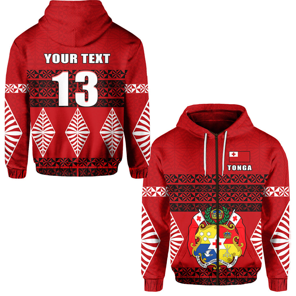 ( Personalised) Tonga Zip Hoodie Tongan Pattern Text and Number