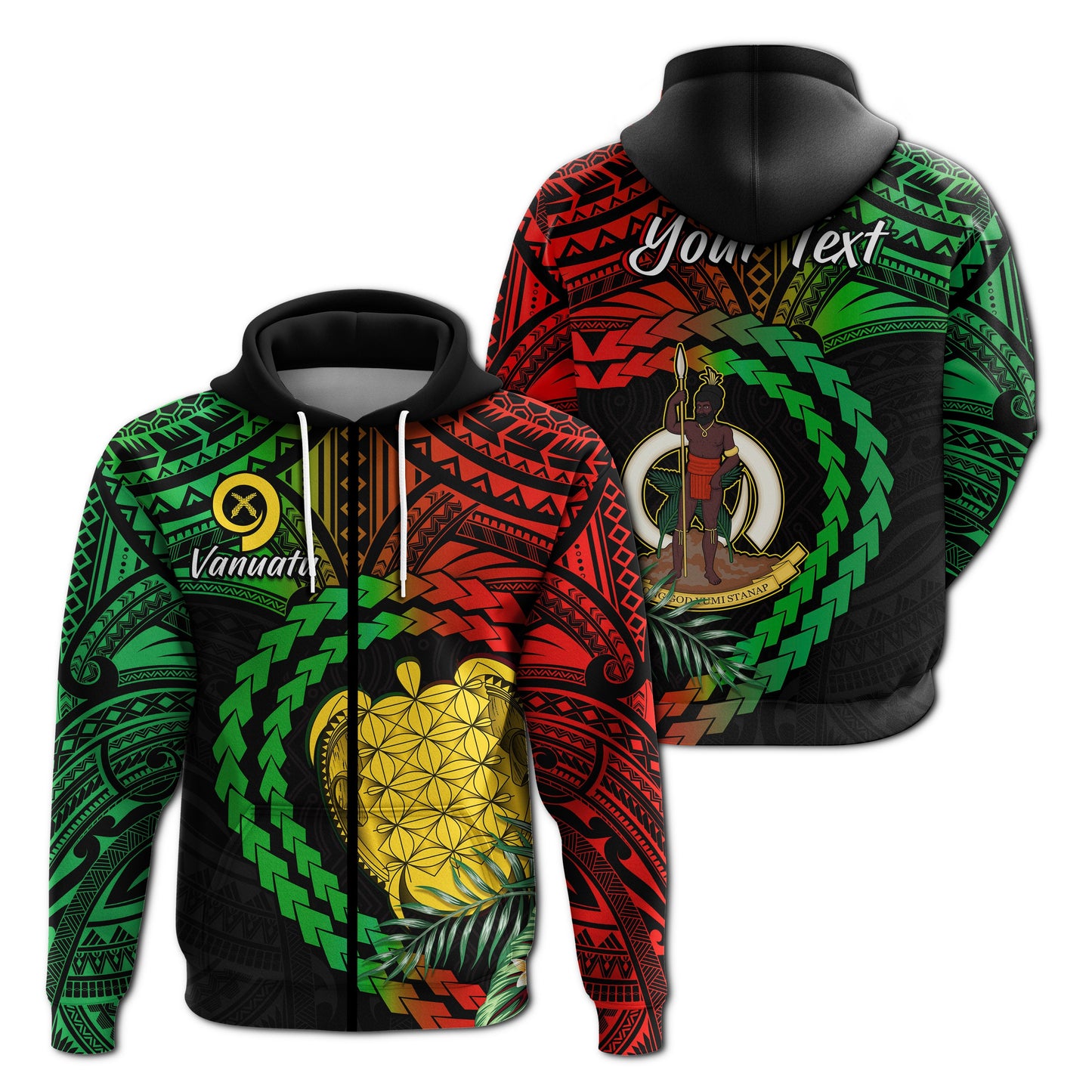 ( Personalised) Vanuatu Heart Polynesian Zip Hoodie Turtle Sand Drawings