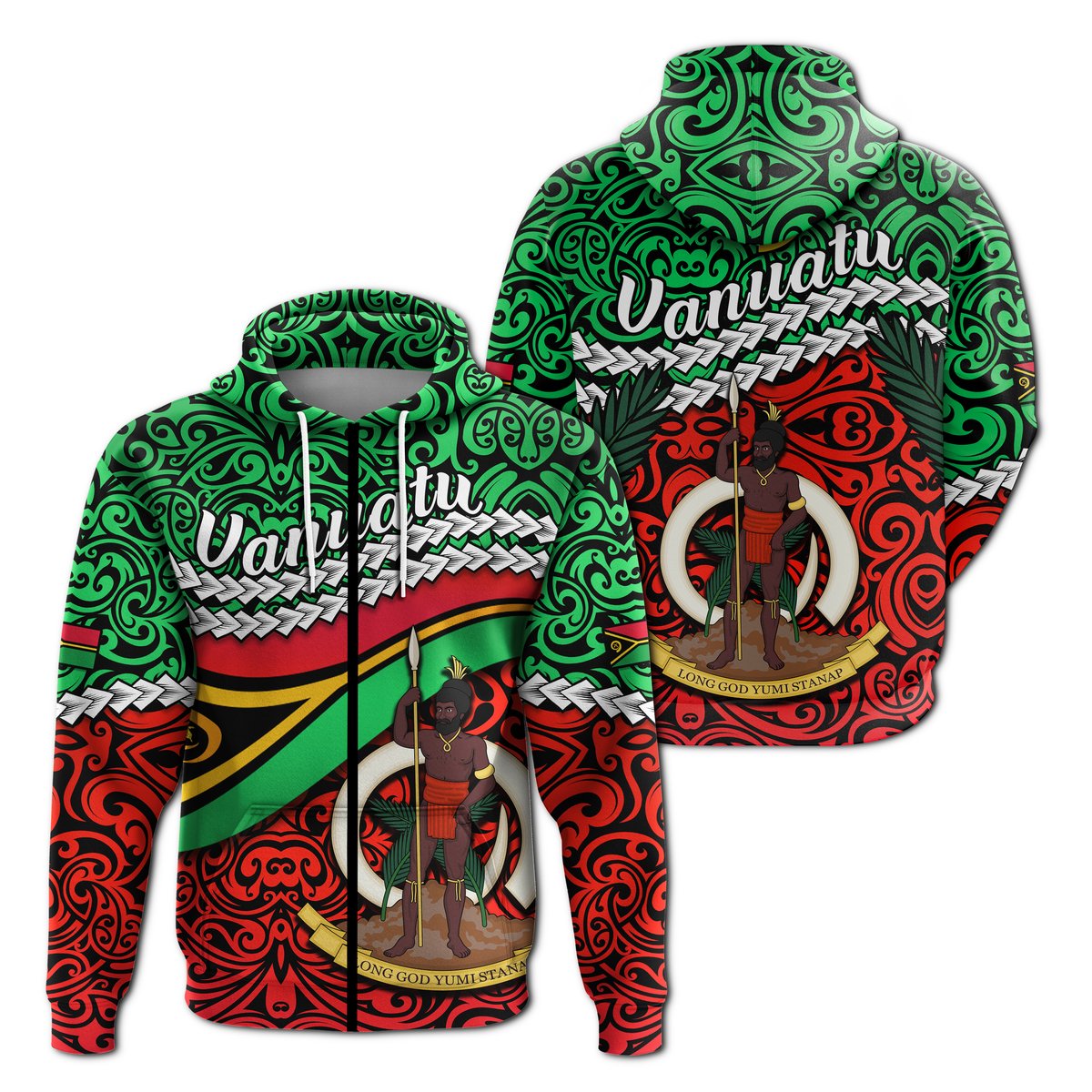 Proud Vanuatu Zip Hoodie Pattern Mix Flag
