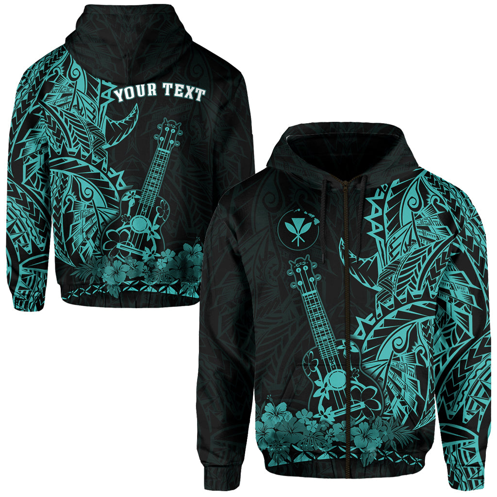 ( Personalised) Hawaii Polynesian Zip Hoodie Ukulele Turquoise