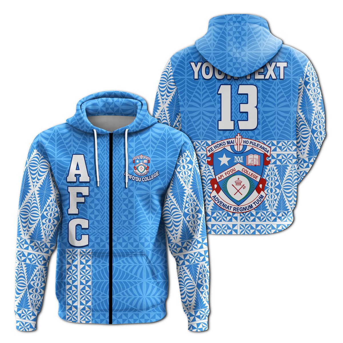 ( Personalised) Apifo'ou College Zip Hoodie Tongan Pattern AFC Lovers