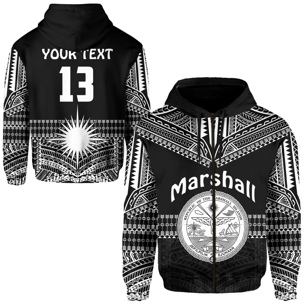 Custom Text Text and Number Marshall Islands Zip Hoodie Best Tattoo Version Black