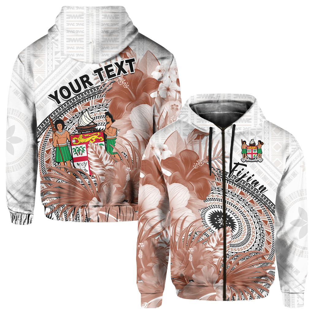 ( Personalised) Fiji Tapa Hoodie White Fijian Masi Be Loved Hibiscus