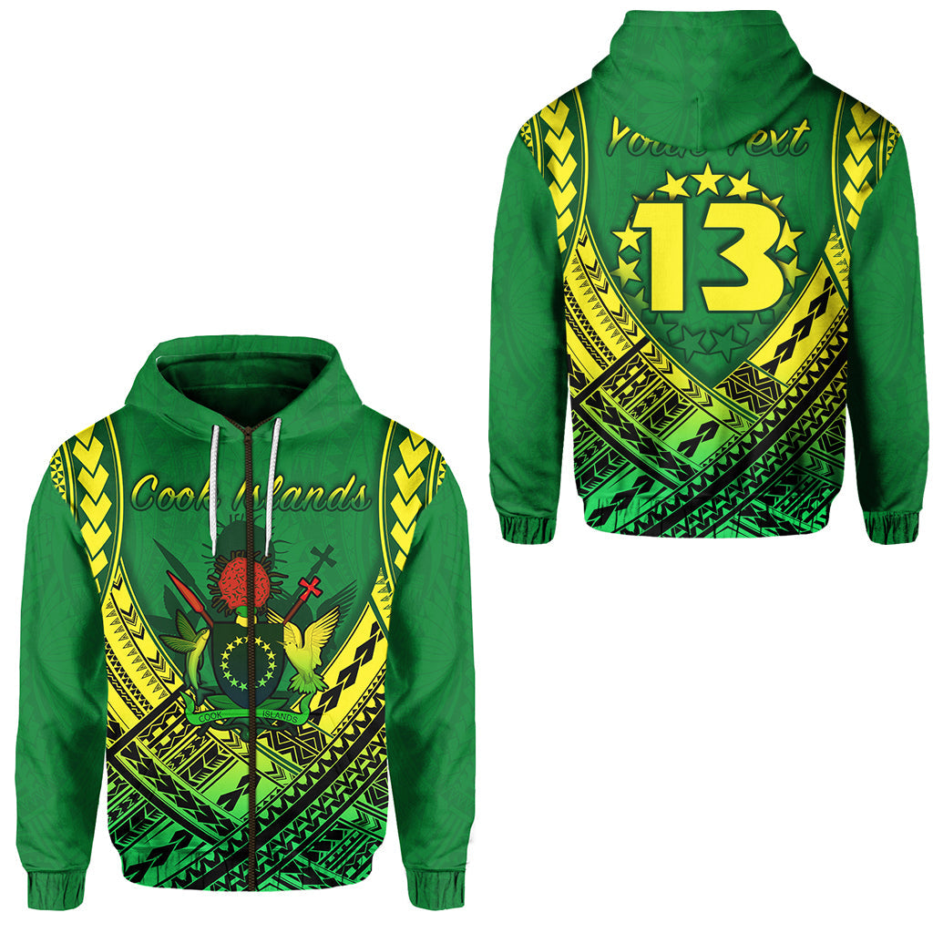 ( Personalised) Cook Islands Rugby Zip Hoodie Simple Polynesian Text and Number