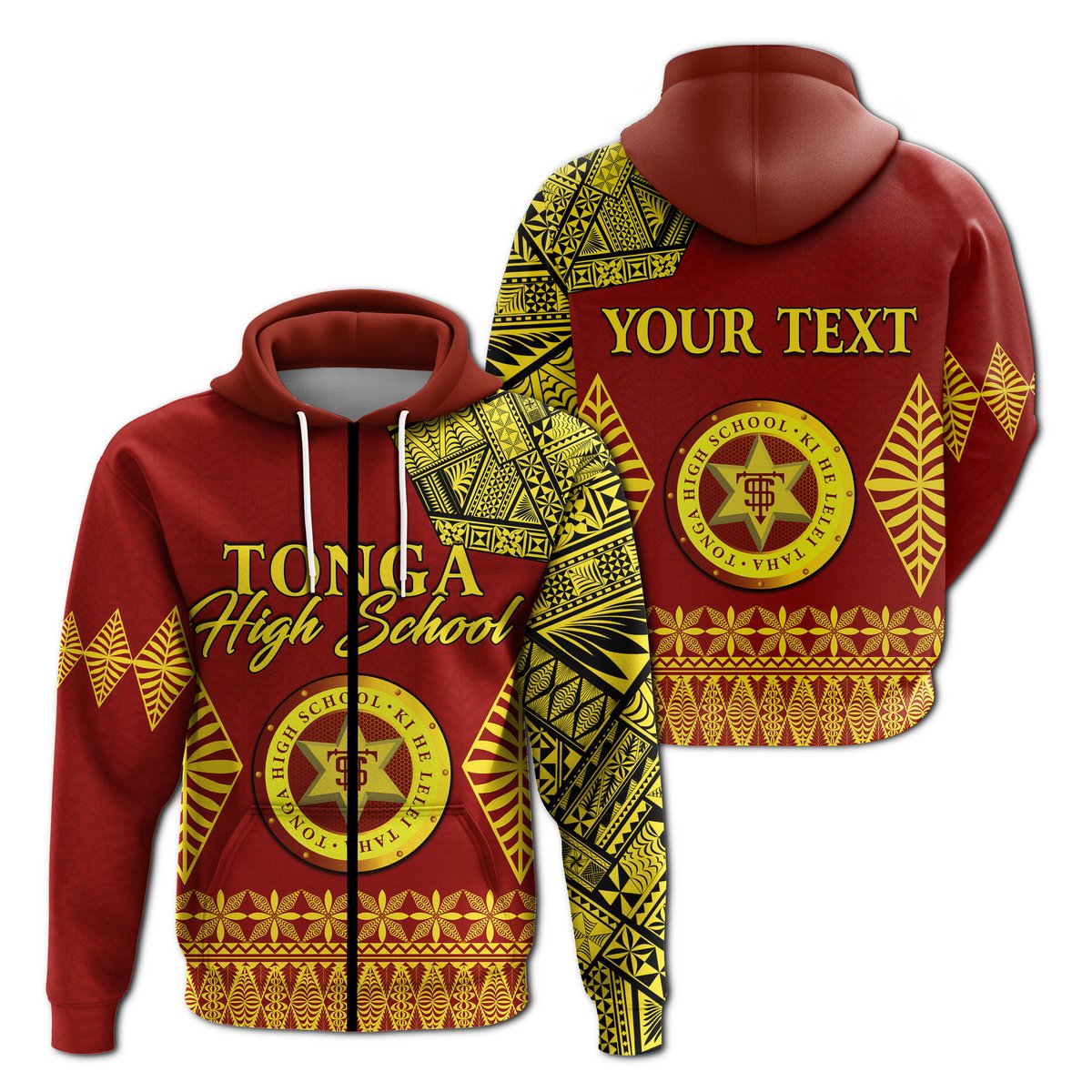 ( Personalised) Tonga High School Zip Hoodie Tongan Ngatu