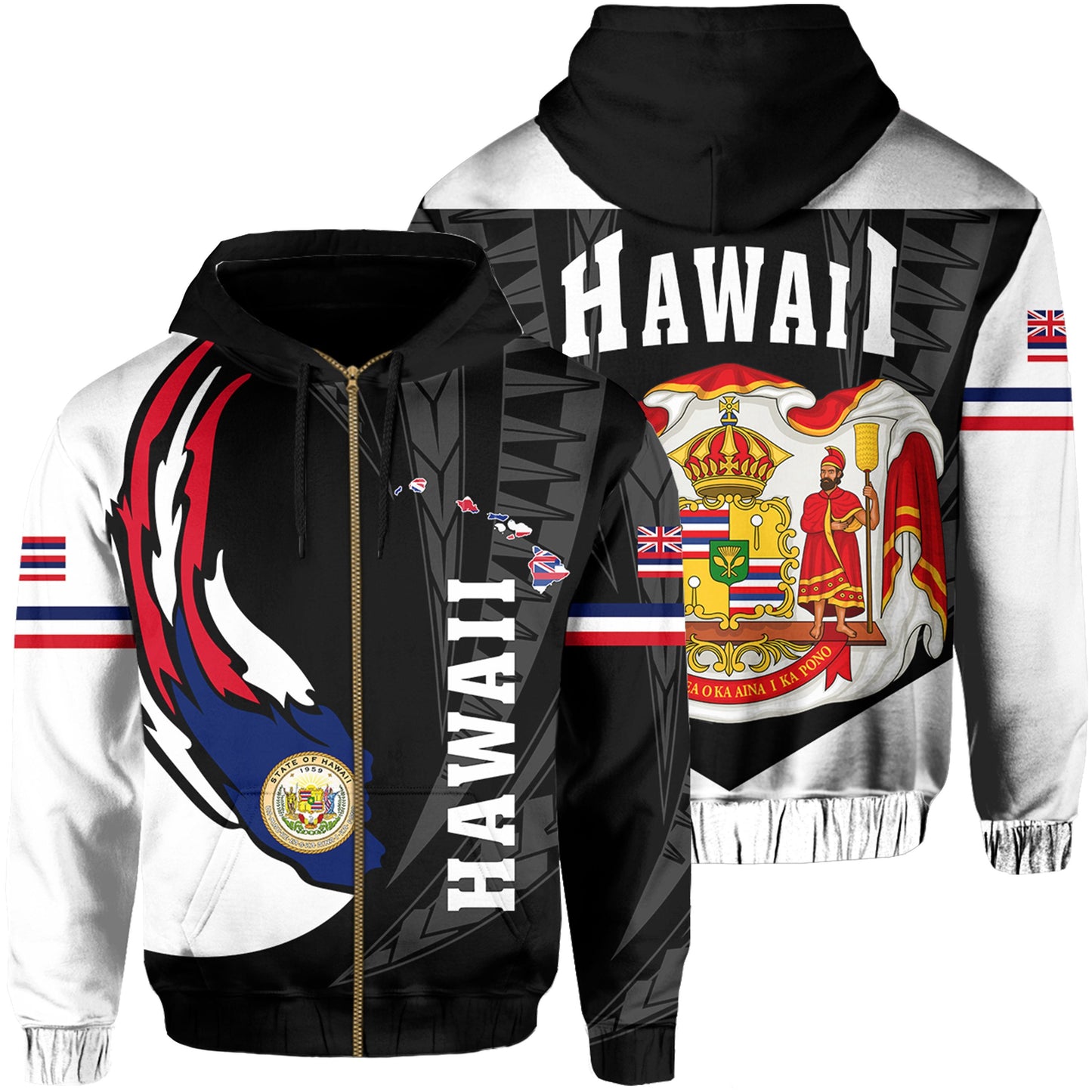 Hawaii Polynesian Coat Of Arms Hoodie Zip Ball Style