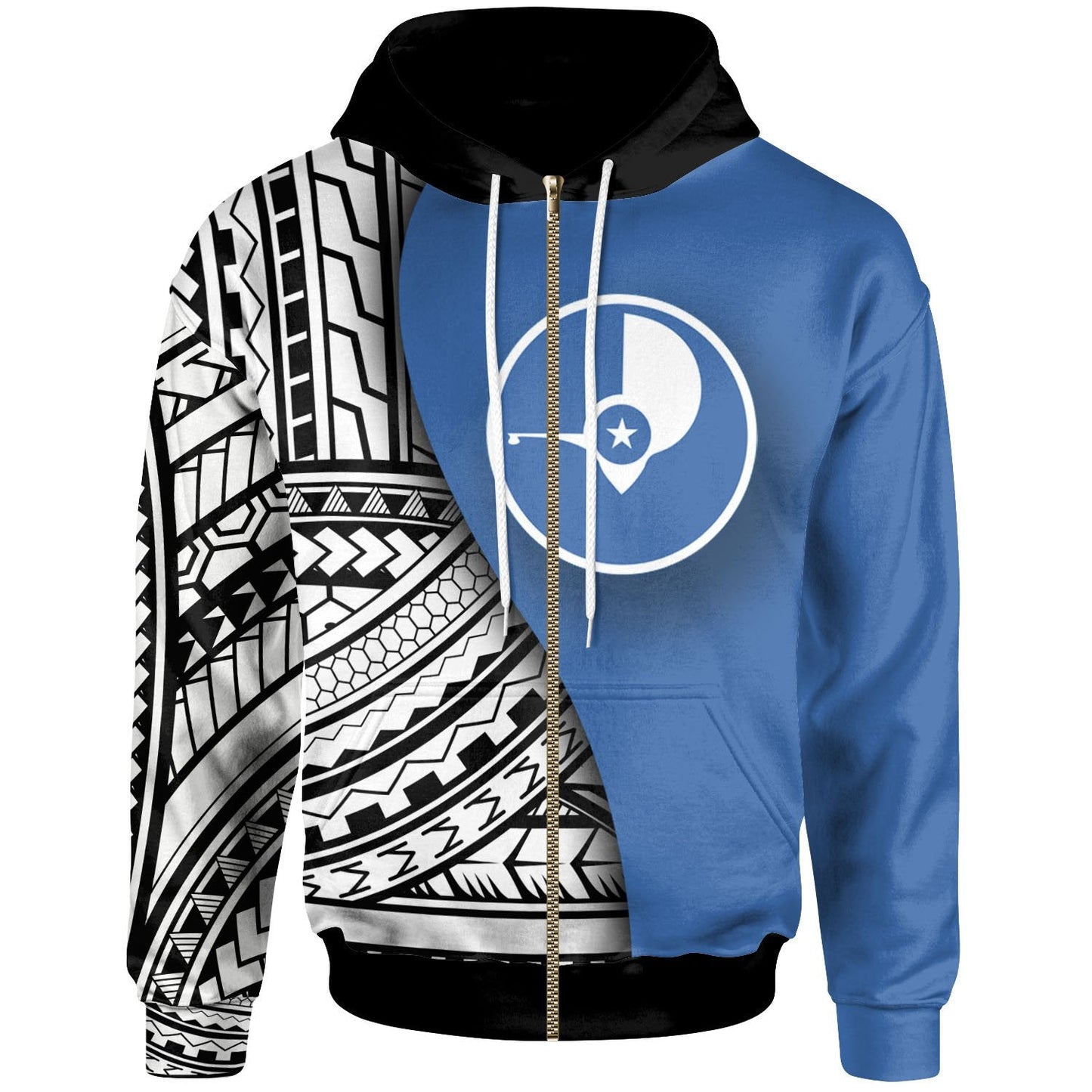 Yap Zip Up Hoodie Coat Of Arm and Polynesian Patterns