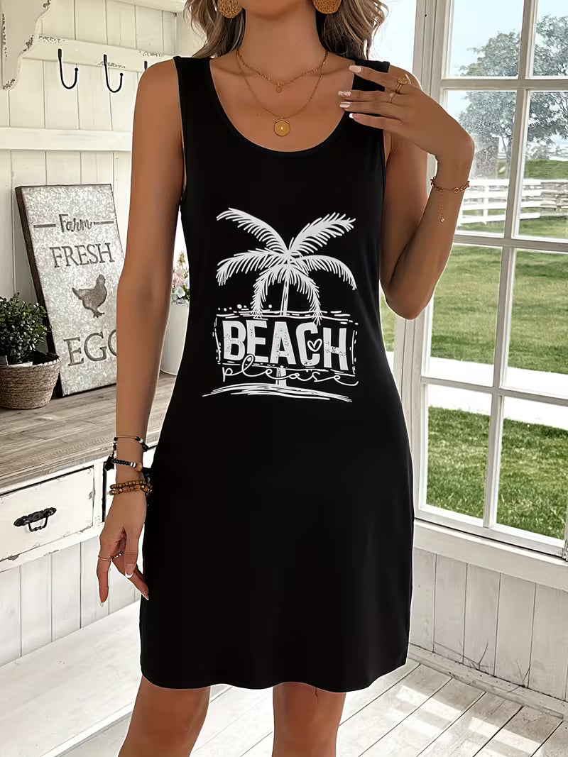 Beach Summer Black Dress Tropical Tank Dress Beach Women's Clothing