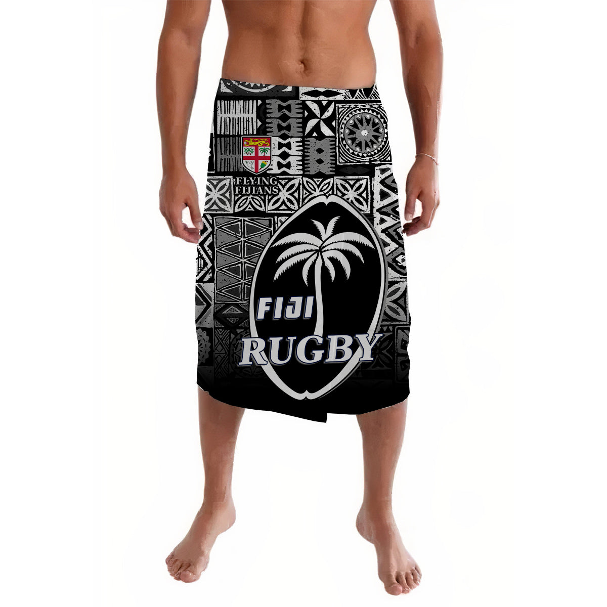 Fiji Rugby Lavalava Flying Fijians Black Tapa Pattern