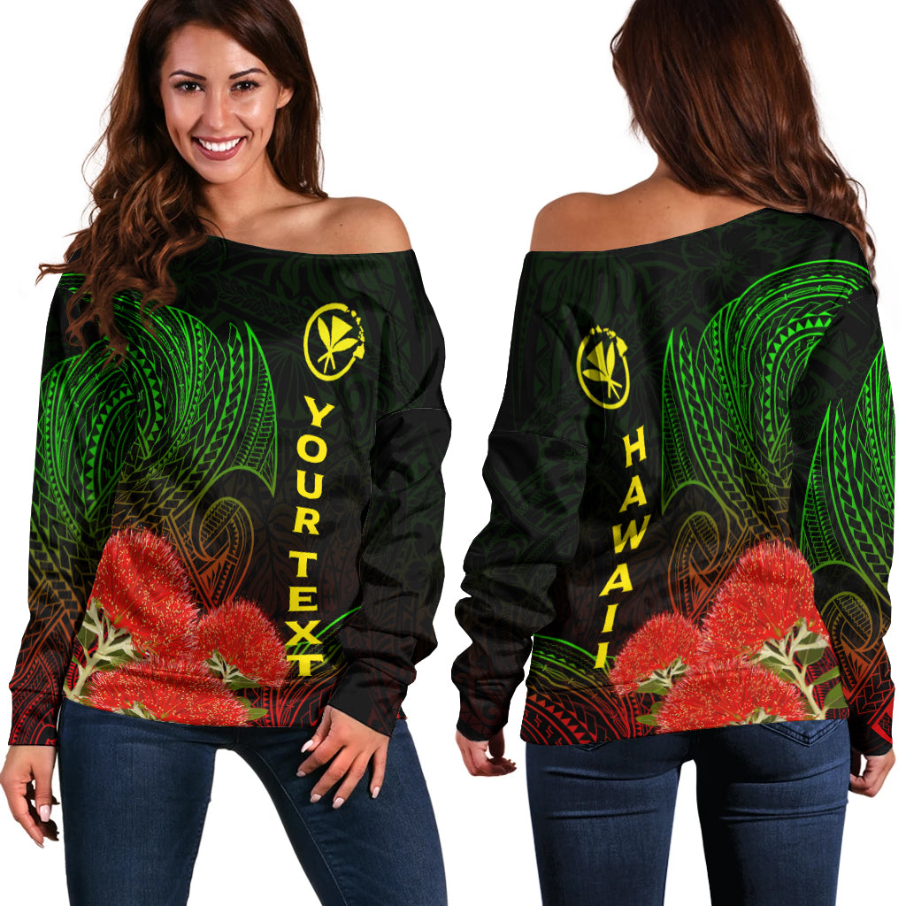 (Custom Personalised) Hawaii Polynesian Women's Off Shoulder Sweater Ohia Lehua