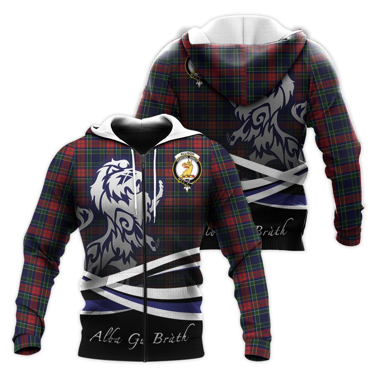 Printivon Allison Red Tartan Scottish Lion Hoodie