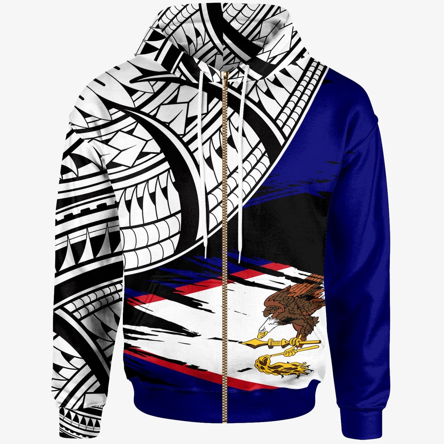 American Samoa Eagle Hoodie Polynesian American Samoa Flag Style With Pattern Zip Up Hoodie