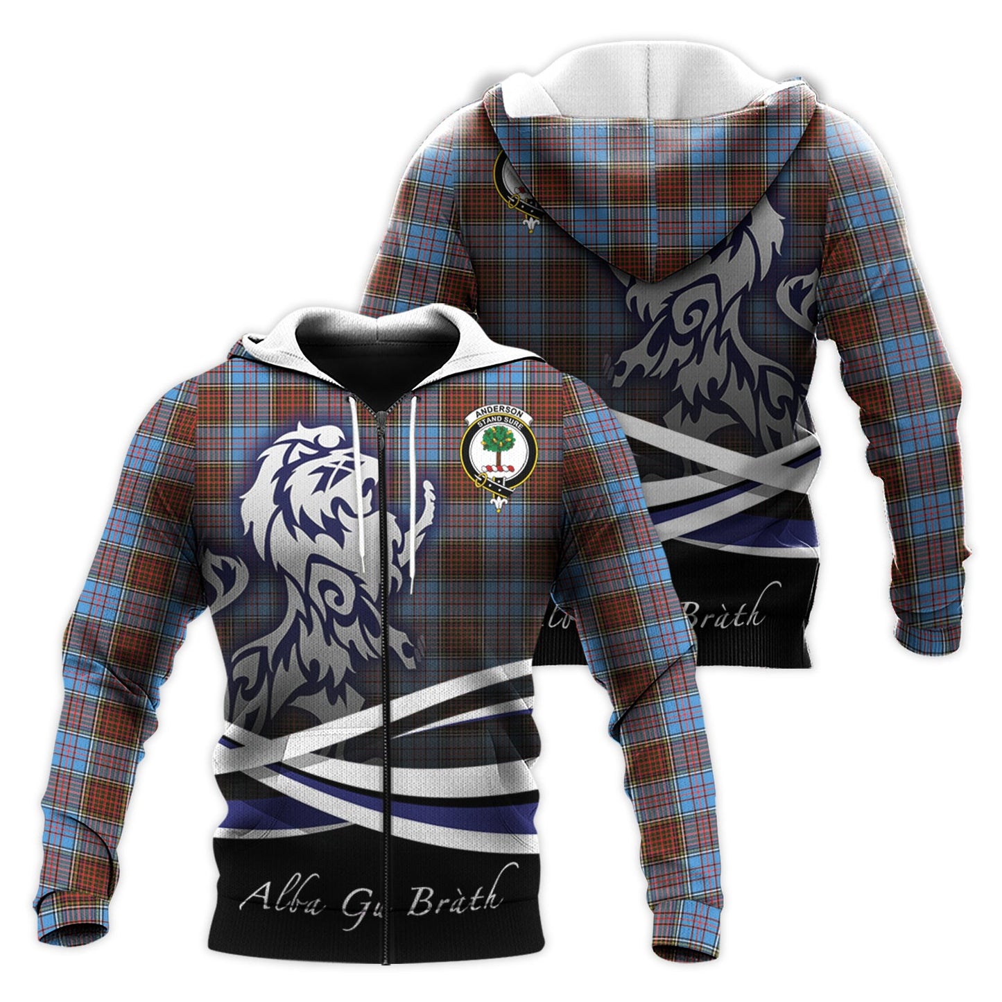 Printivon Anderson Modern Tartan Scottish Lion Hoodie