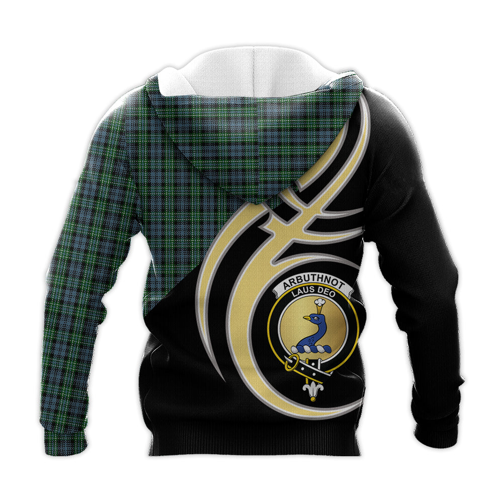 Printivon Arbuthnot Clan Believe In Me Crest Tartan Knitted Hoodie Custom Your Text