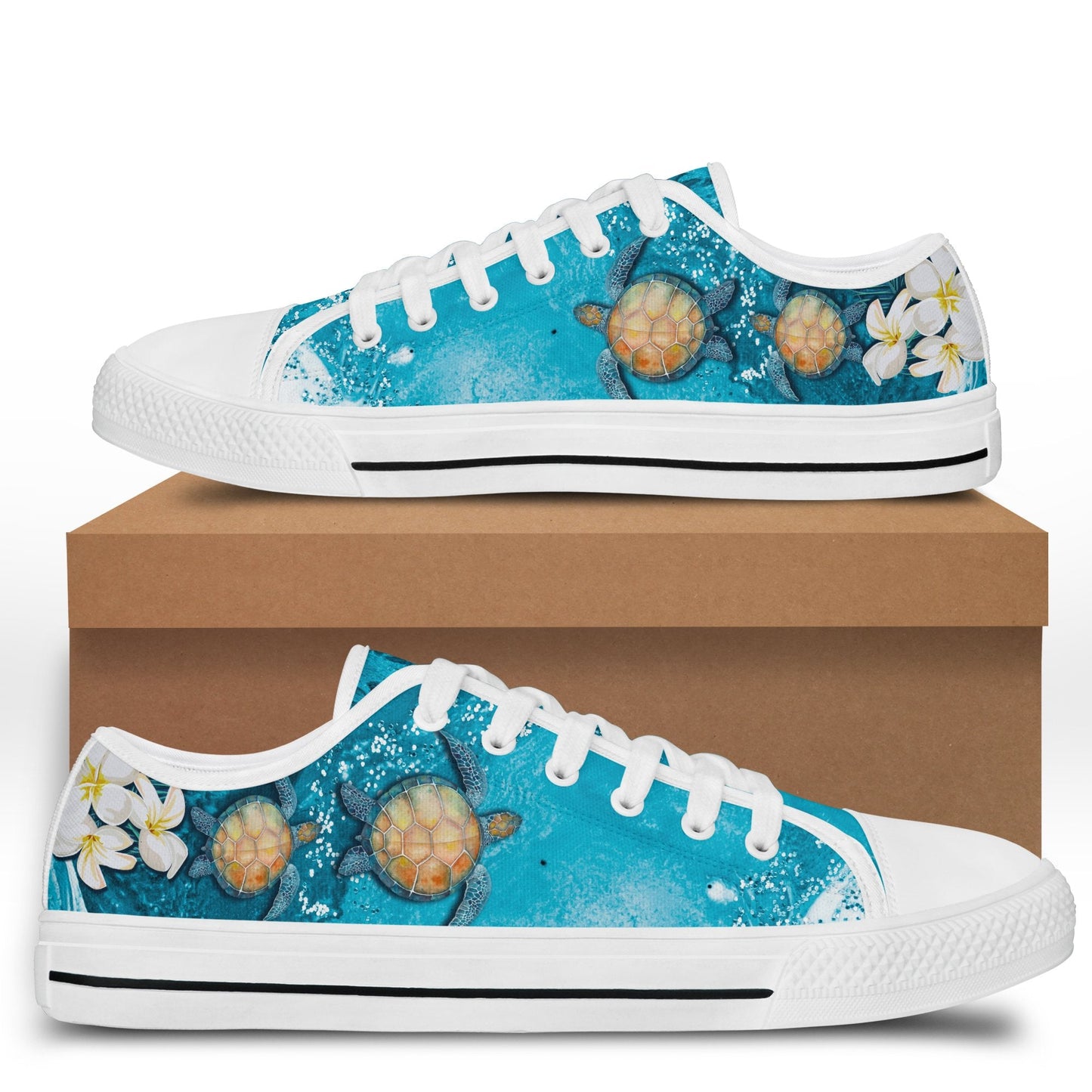 Hawaii Turtle Aumakua Plumeria Low Top Shoes - Hipi Style - AH