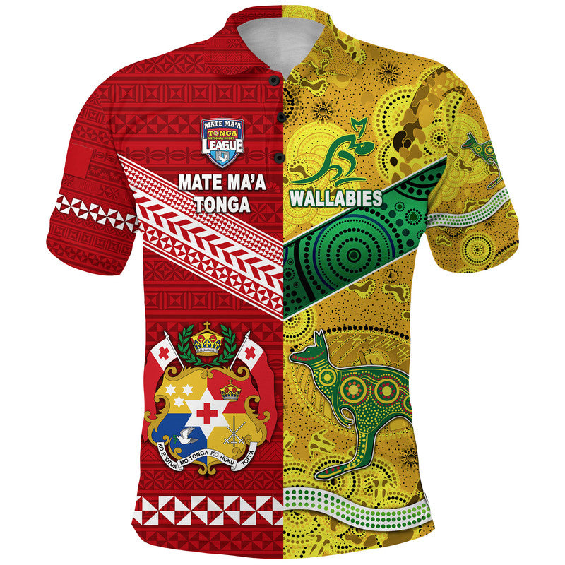 Mate Ma'a Tonga Ngatu And Australia Wallabies Aboriginal Polo Shirt Rugby Together