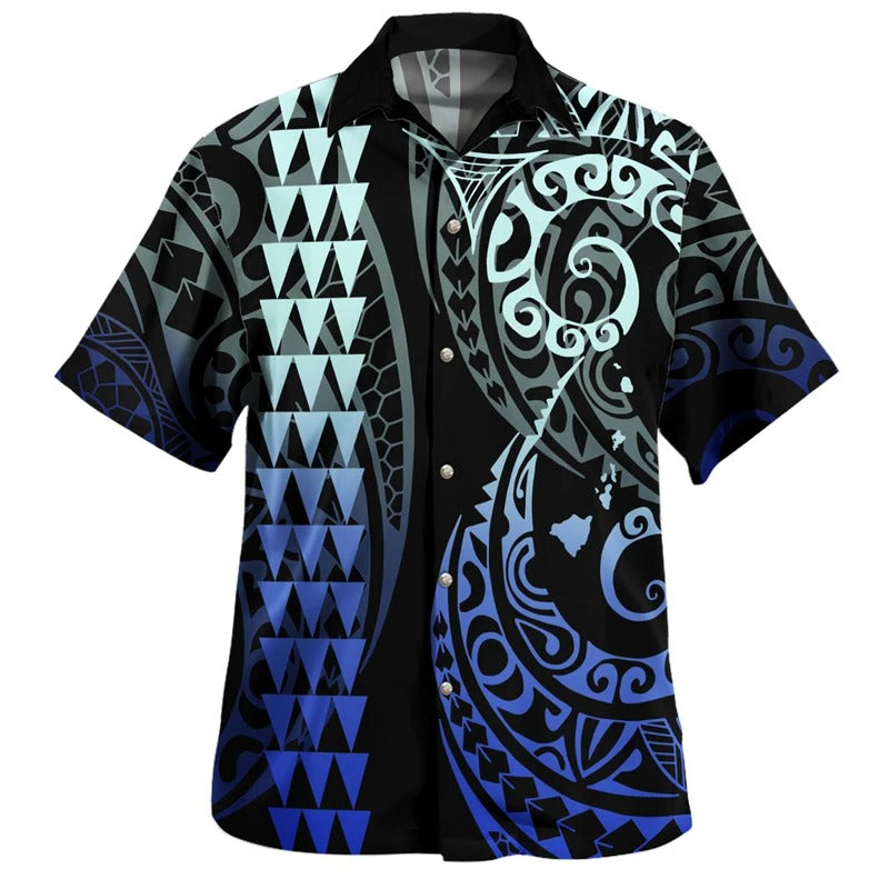 Island Polynesian Tribal Pattern Printed Shirt Island Short Sleeves Summer Hawaiian Shirt