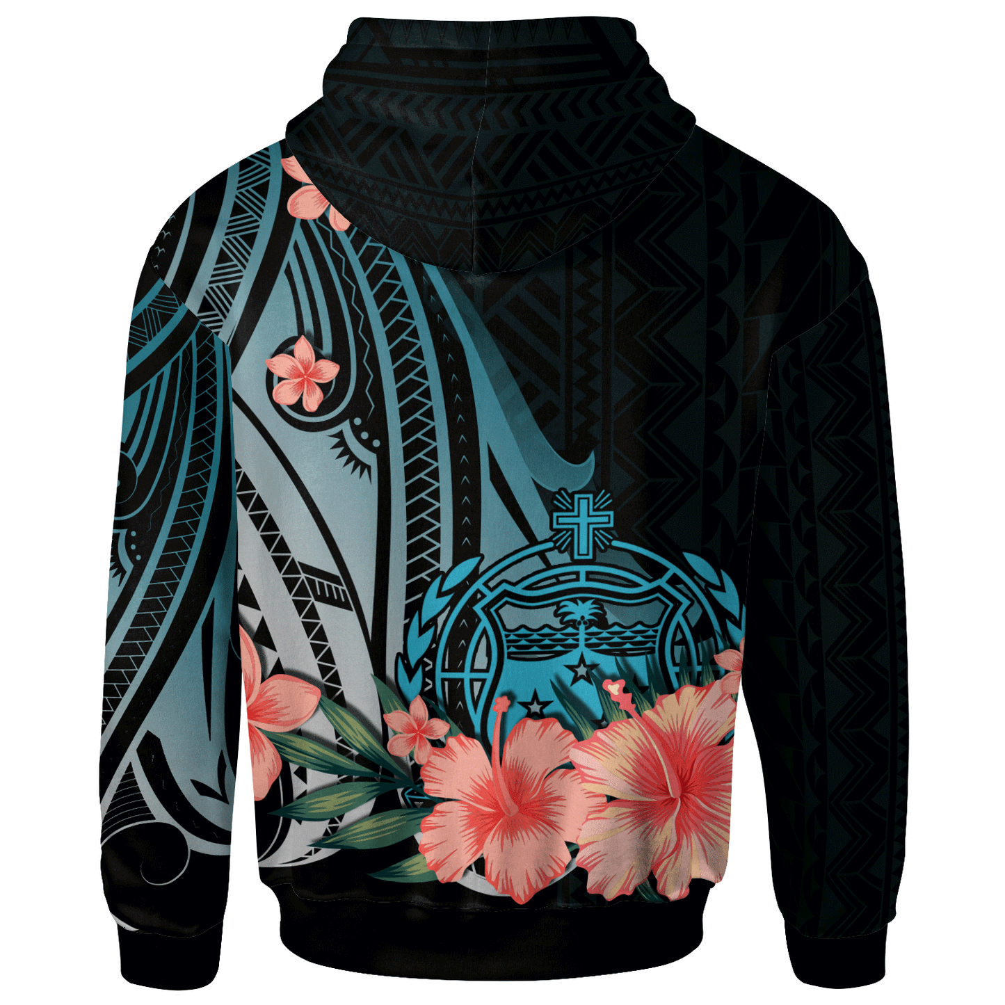 Custom Text Samoa Personalised Custom Hoodie Turquoise Polynesian Hibiscus Pattern Style