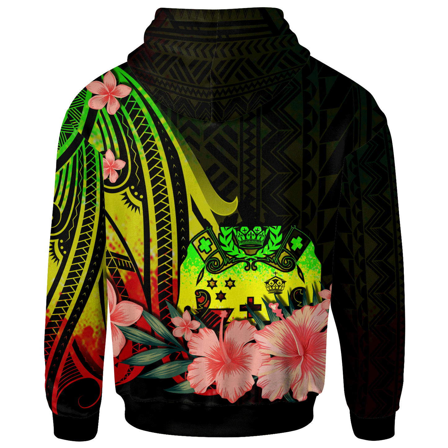 Custom Text Tonga Personalised Custom Hoodie Reggae Polynesian Hibiscus Pattern Style Zip Hoodie