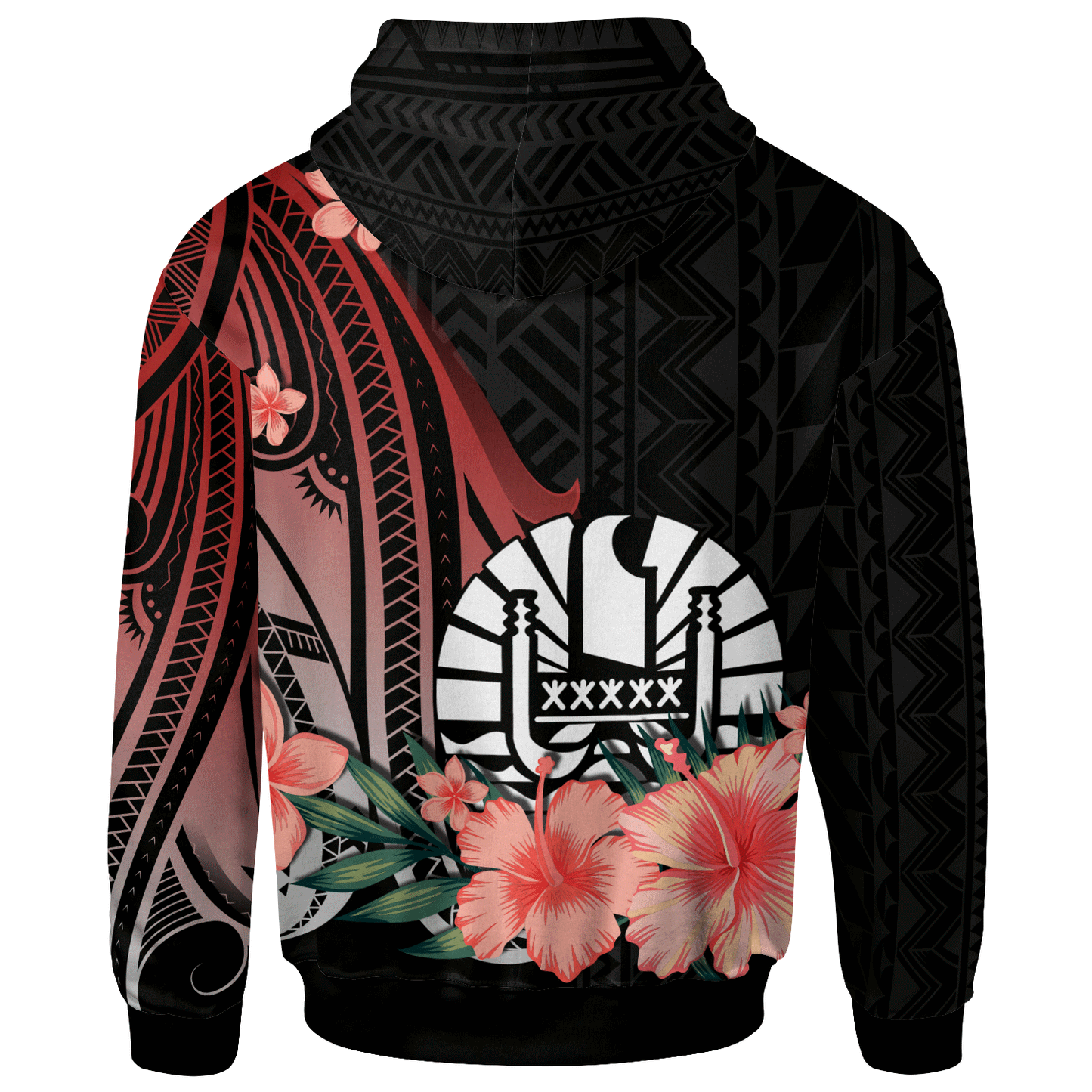 French Polynesia Hoodie Red Polynesian Hibiscus Pattern Style