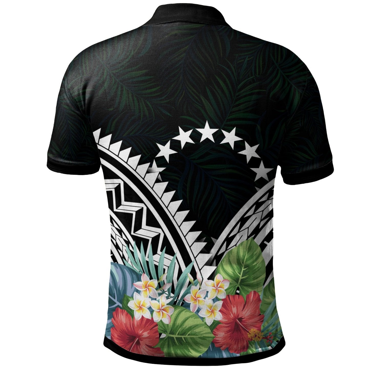 Cook Islands Polo Shirt - Cook Islands Coat of Arms & Polynesian Tropical Flowers White