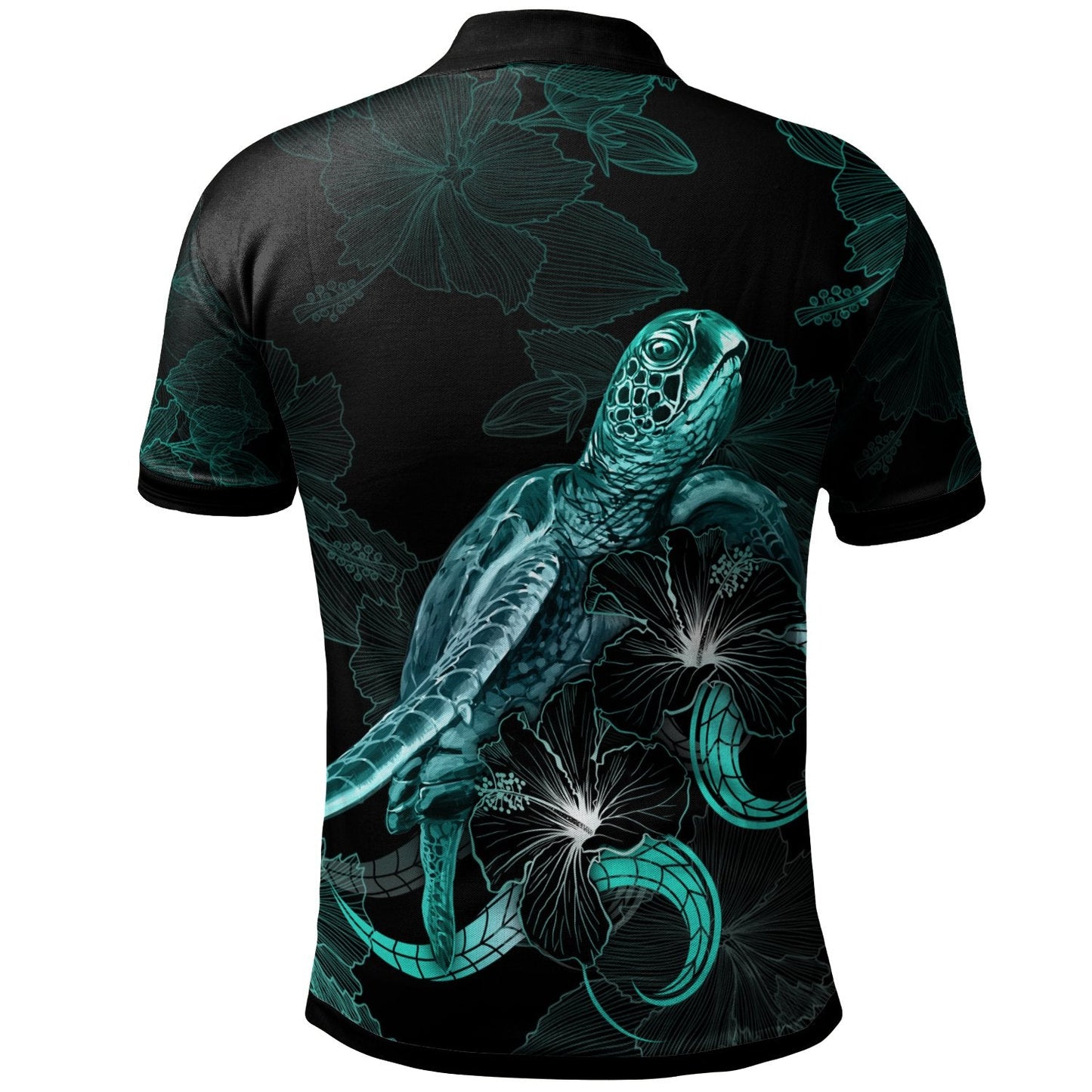 Niue Polynesian Polo Shirt - Turtle With Blooming Hibiscus Turquoise