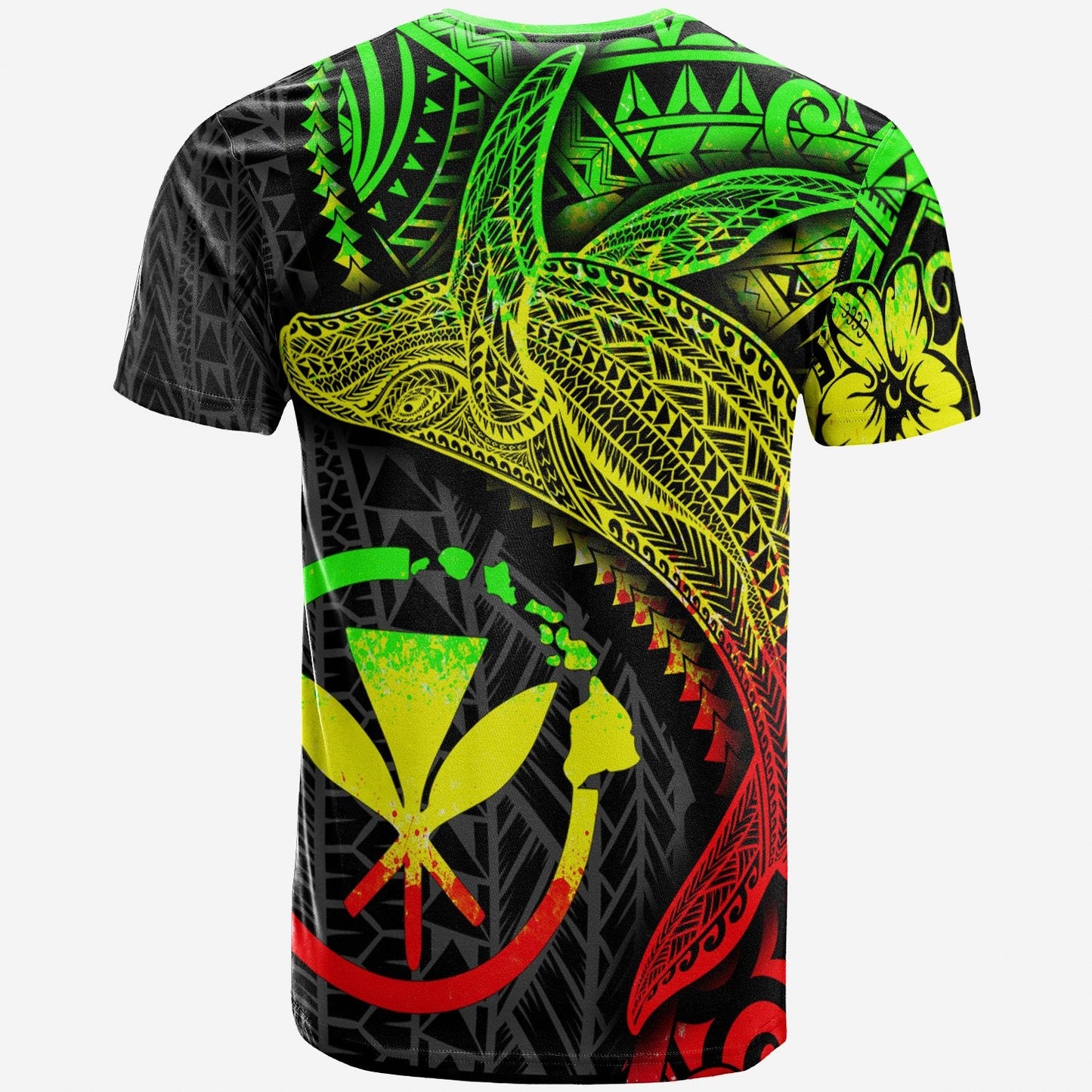 Hawaii Kanaka Maoli Map T - Shirt - Humpback Whale & Coat Of Arms Reggae