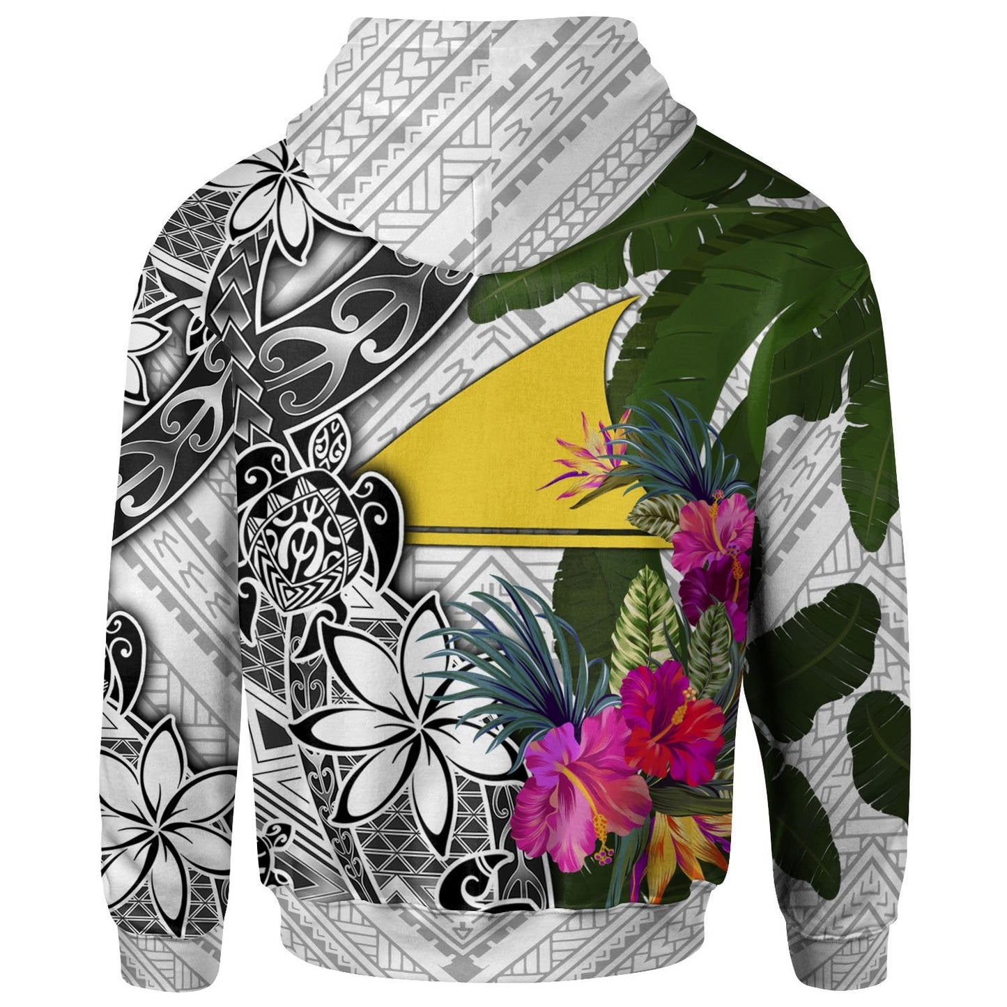 Tokelau Zip Up Hoodie White Turtle Plumeria Banana Leaf