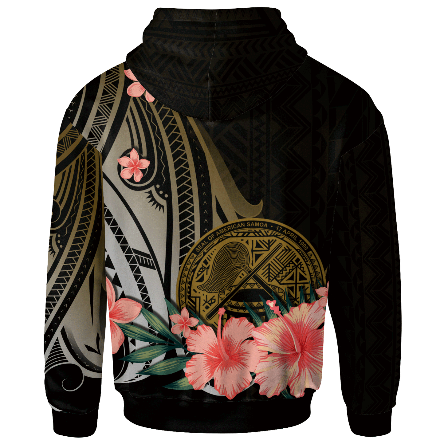 Custom Text American Samoa Personalised CustomHoodie Gold Polynesian Hibiscus Pattern Style
