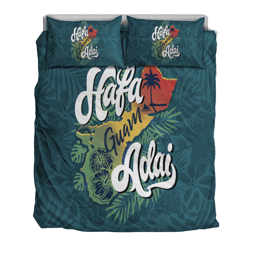 Guam Bedding Set Hafa Adai With Map Teal Blue Color