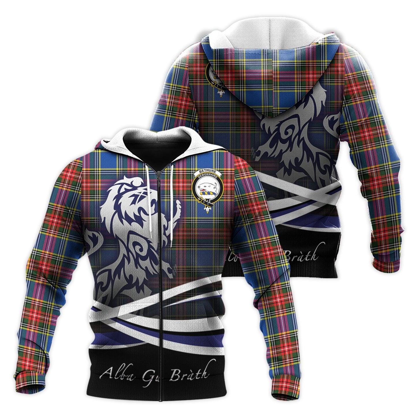 Printivon Bethune Tartan Scottish Lion Hoodie