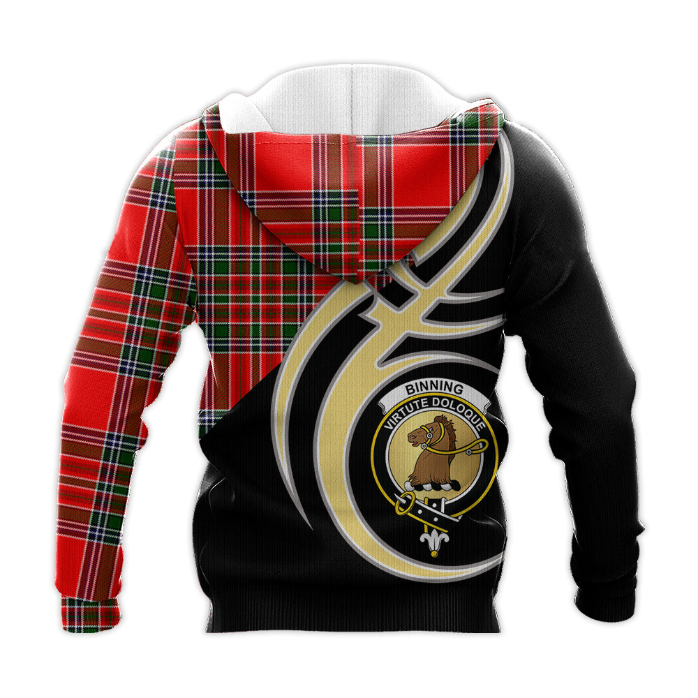 Printivon Binning Clan Believe In Me Crest Tartan Knitted Hoodie Custom Your Text