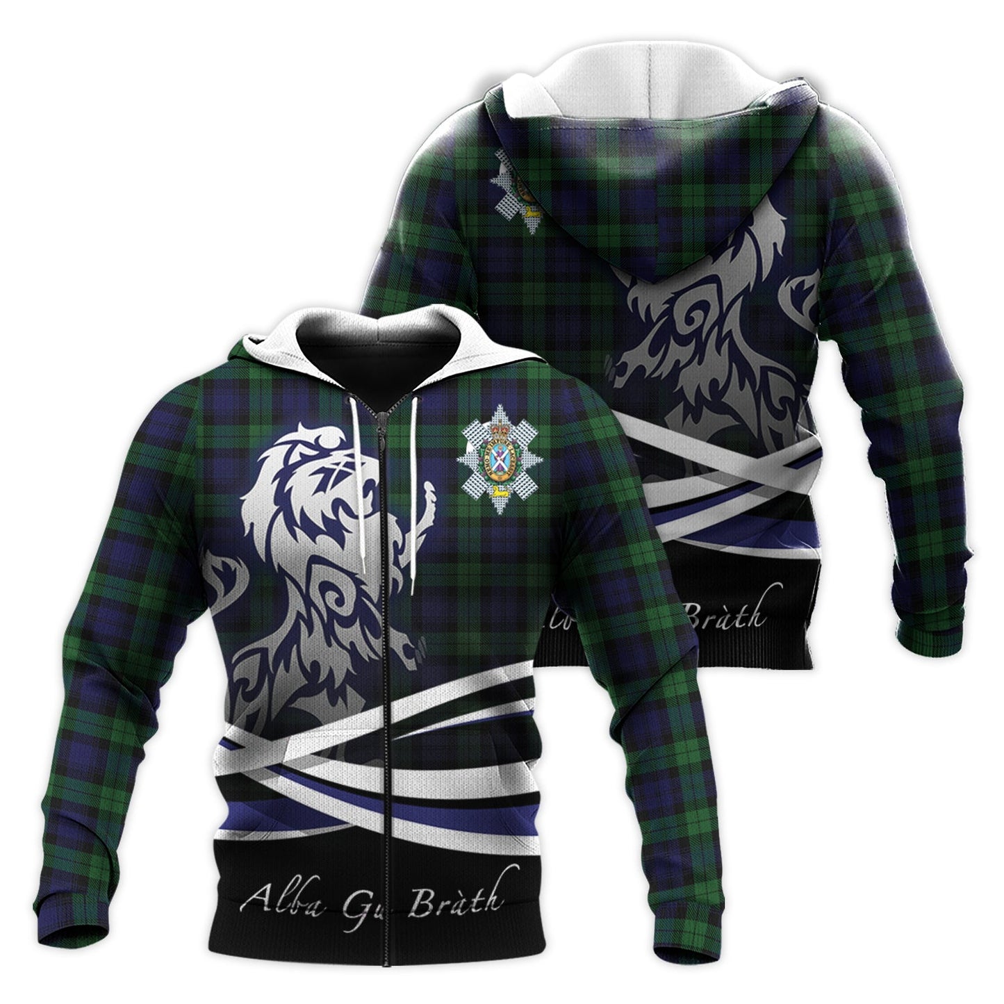 Printivon Black Watch Tartan Scottish Lion Hoodie