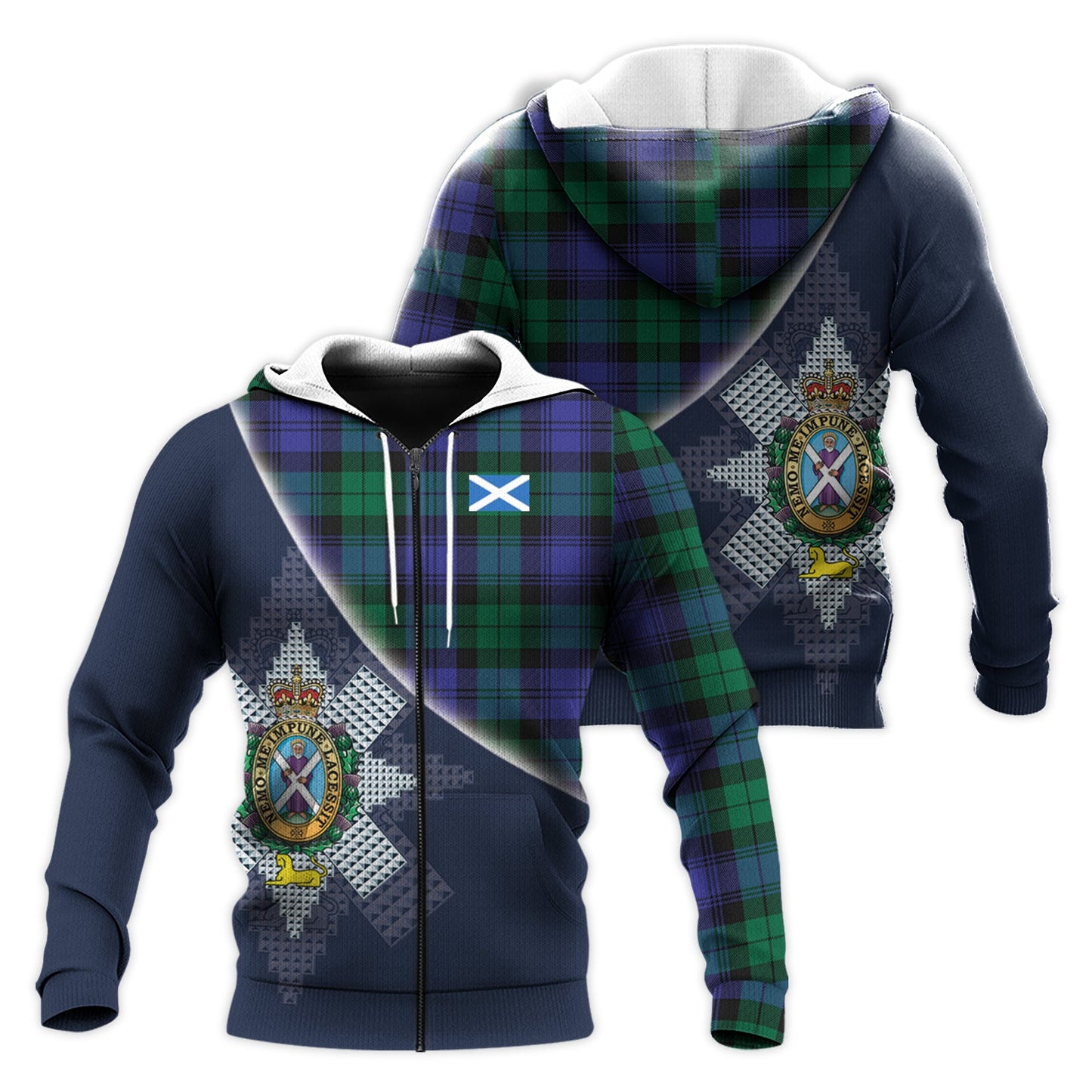 Printivon Black Watch Modern Tartan Scottish Crest Hoodie