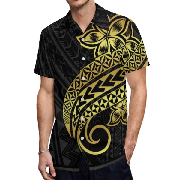 Polynesian Traditional Printed Island Flowers Fishtail Dress And Hawaiian Shirt Matching Outfit For Couple Set For Him Her