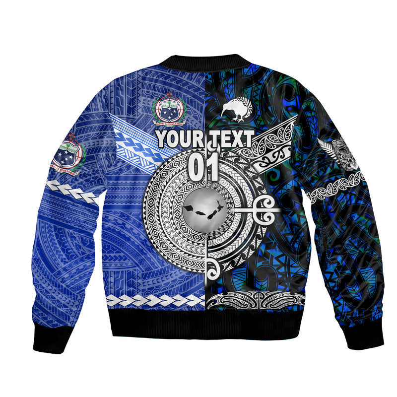 (Custom Personalised) Samoa And New Zealand Bomber Jacket Together Blue