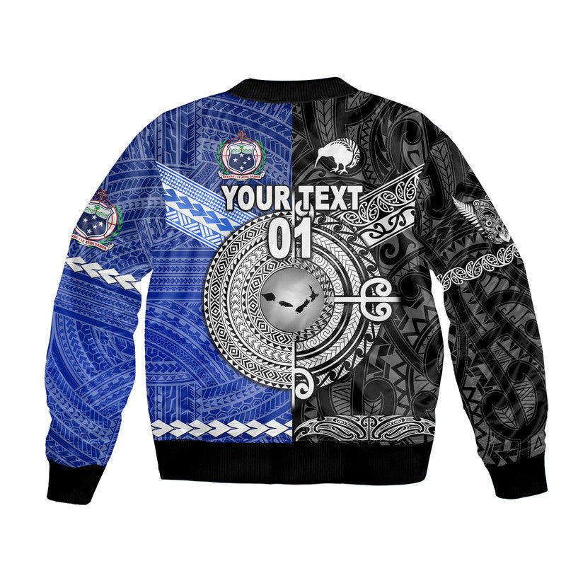 (Custom Personalised) Samoa And New Zealand Bomber Jacket Together Black