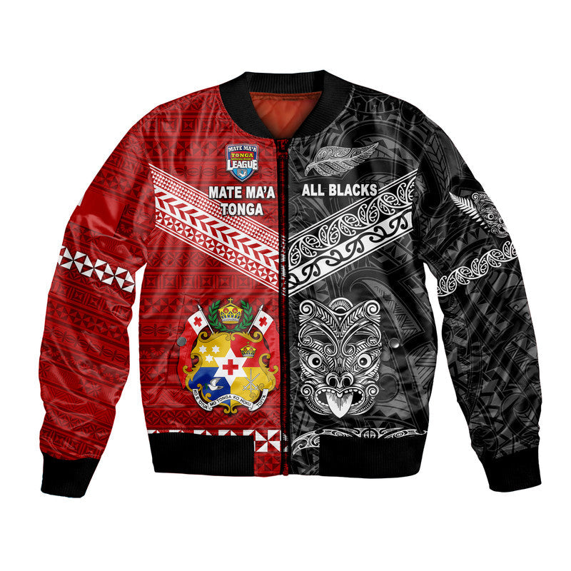Mate Ma'a Tonga Ngatu And New Zealand Maori All Black Aboriginal Bomber Jacket Rugby Together