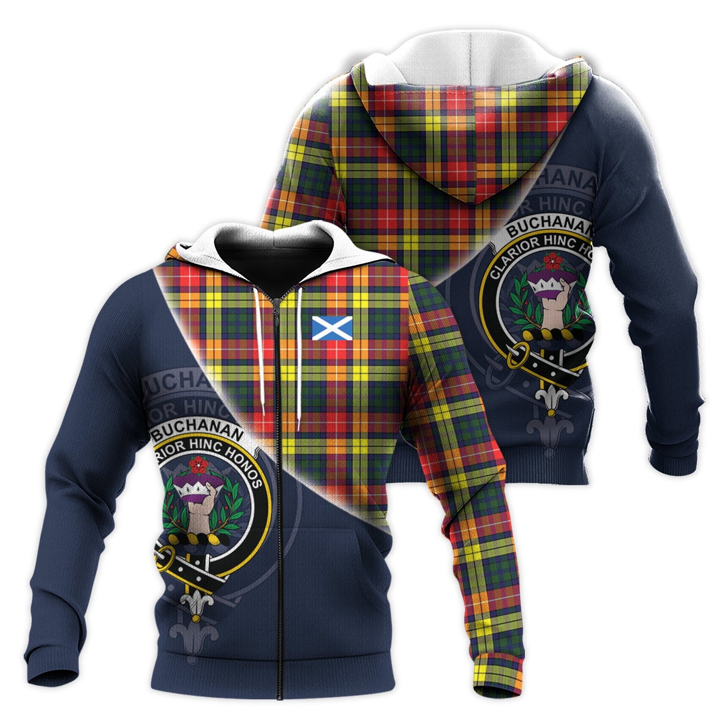 Printivon Buchanan Modern Tartan Scottish Crest Hoodie