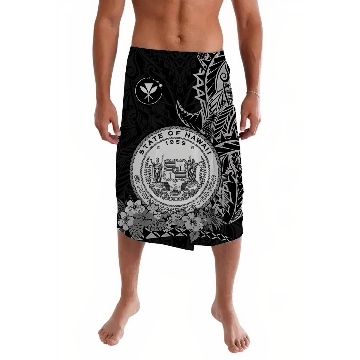 Hawaiian Polynesian Lavalava Black Seal of Hawaii
