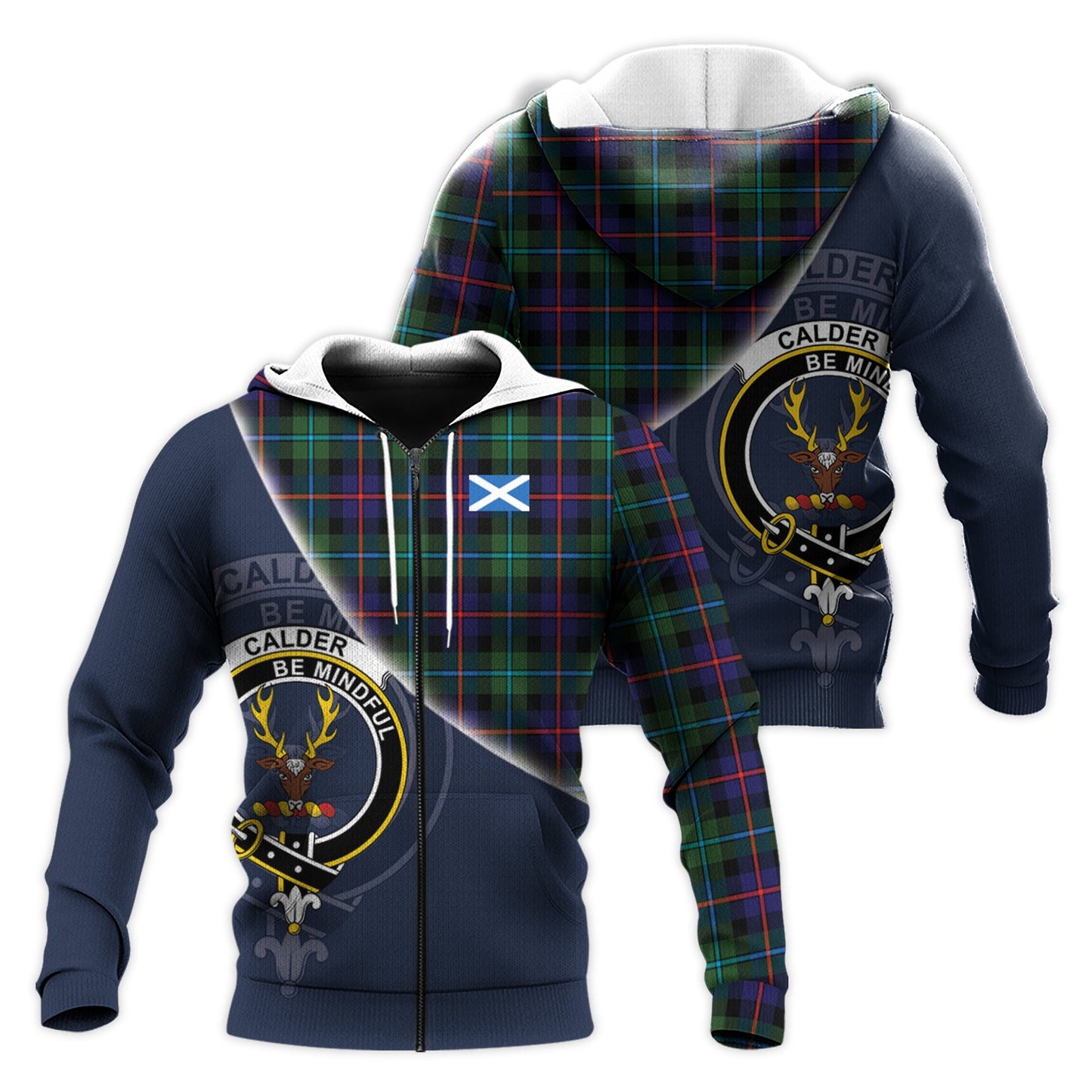 Printivon Calder Modern Tartan Scottish Crest Hoodie