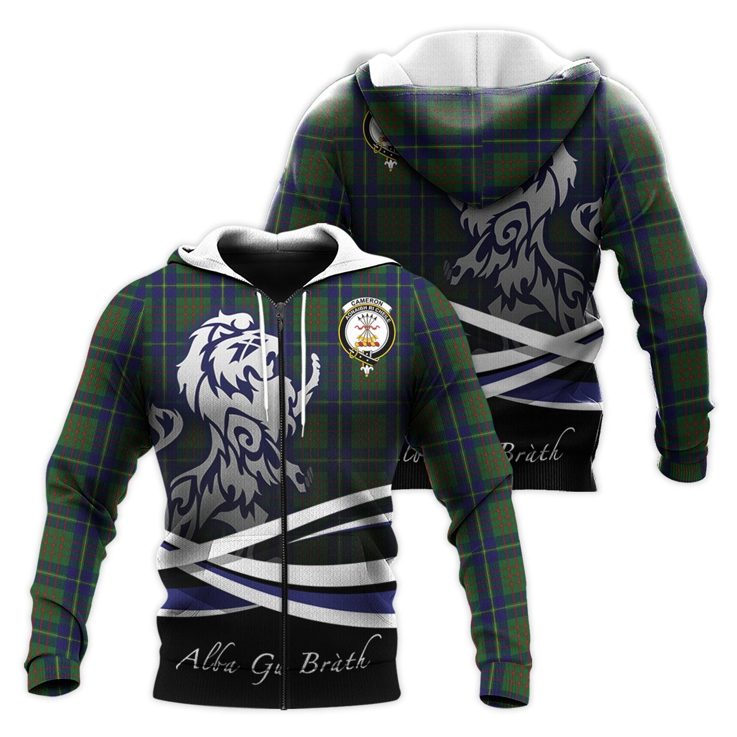 Printivon Cameron Of Lochiel Hunting Tartan Scottish Lion Hoodie