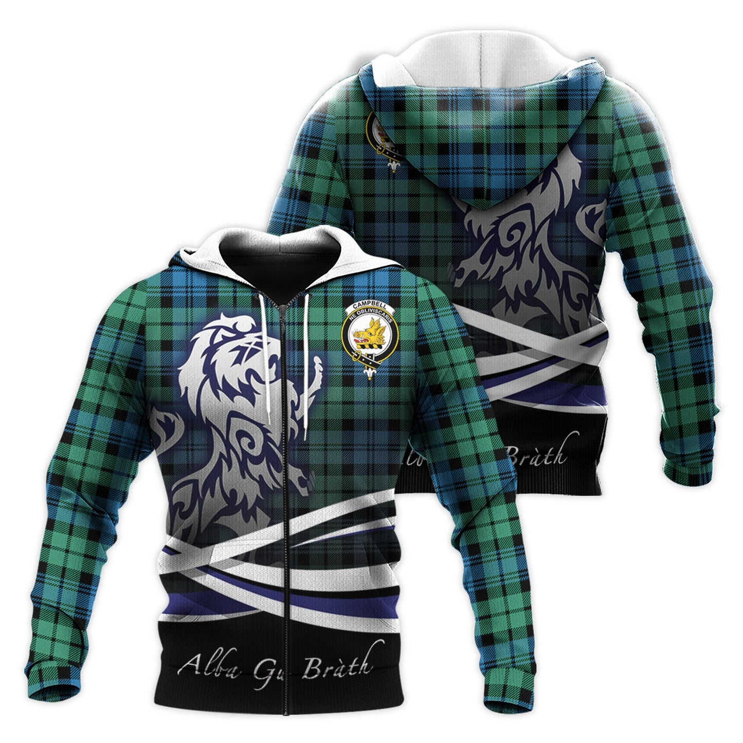 Printivon Campbell Ancient 01 Tartan Scottish Lion Hoodie