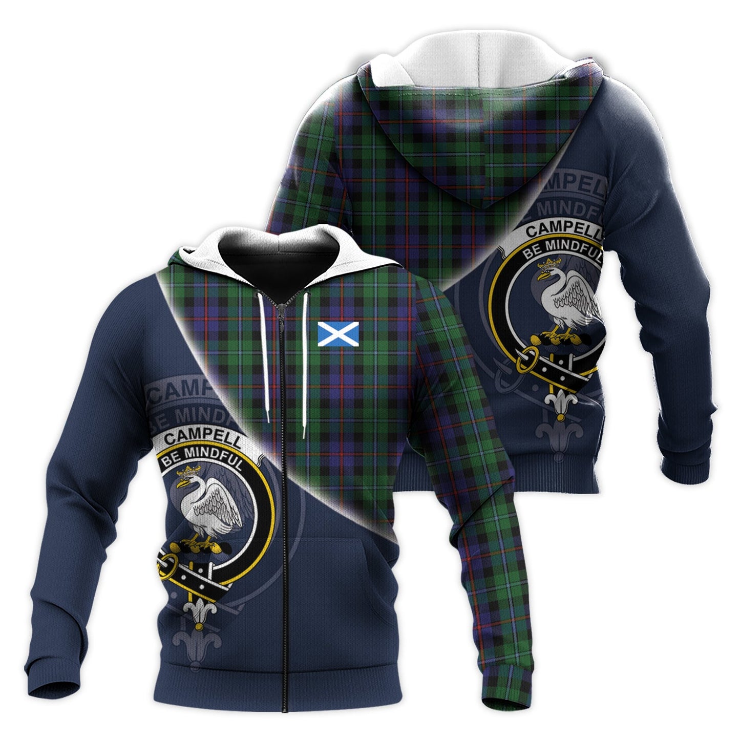 Printivon Campbell Of Cawdor Tartan Scottish Crest Hoodie