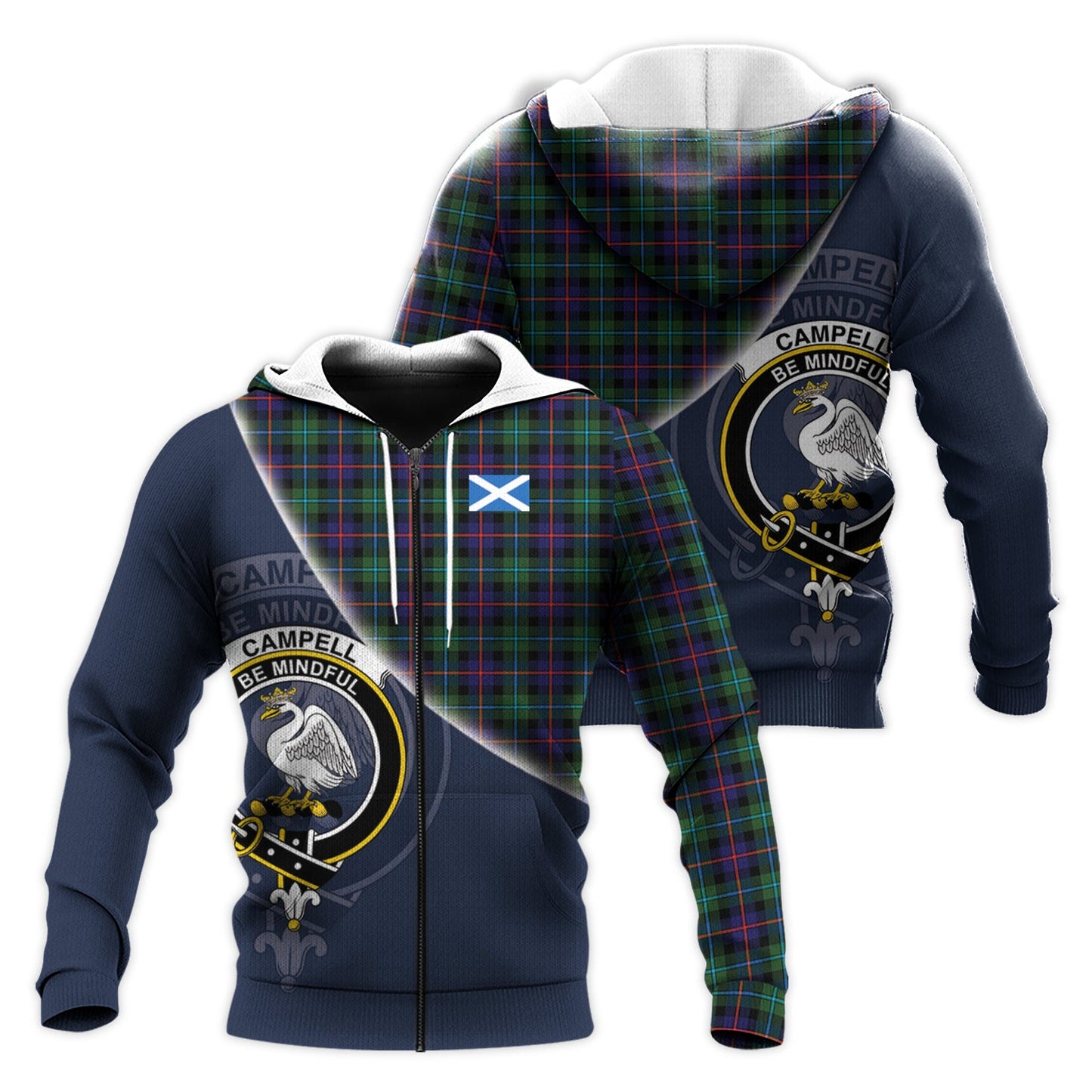 Printivon Campbell Of Cawdor Modern Tartan Scottish Crest Hoodie